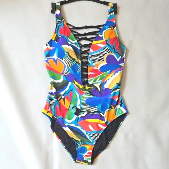 NWT! Bleu by Rod Beattie The Mix Lace Down One Piece Swimsuit - Picture 3 of 16